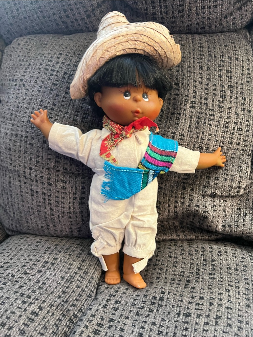 Vintage Mexican Folklore Big Eye Boy Doll - approximately 12” tall
